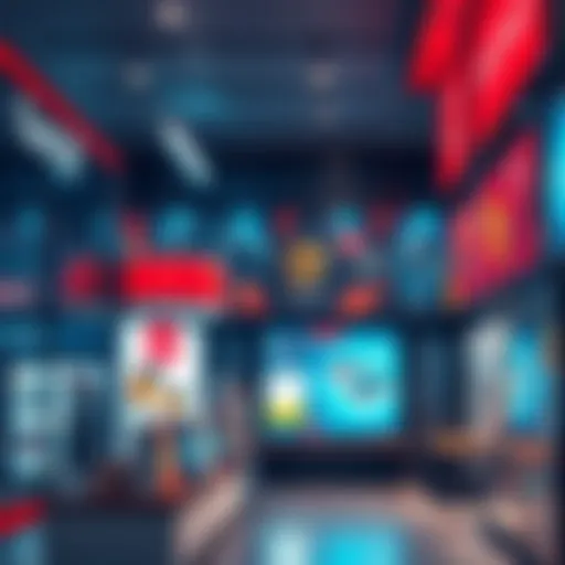 A storefront showcasing both physical products and digital displays, illustrating the blend of retail channels.