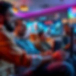 Sales Manager Enjoys Beer and Gaming A sales manager relaxing with friends, holding a beer while playing Arc Raiders on a gaming console, smiling and having fun