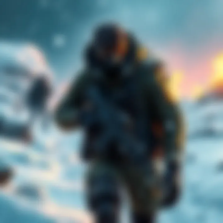 Sam Fisher in Shadow Moses Sam Fisher, dressed in tactical gear, sneaks through the snowy landscape of Shadow Moses Island, preparing to confront Liquid Snake and Psycho Mantis, showcasing his gadgets and stealth approach.