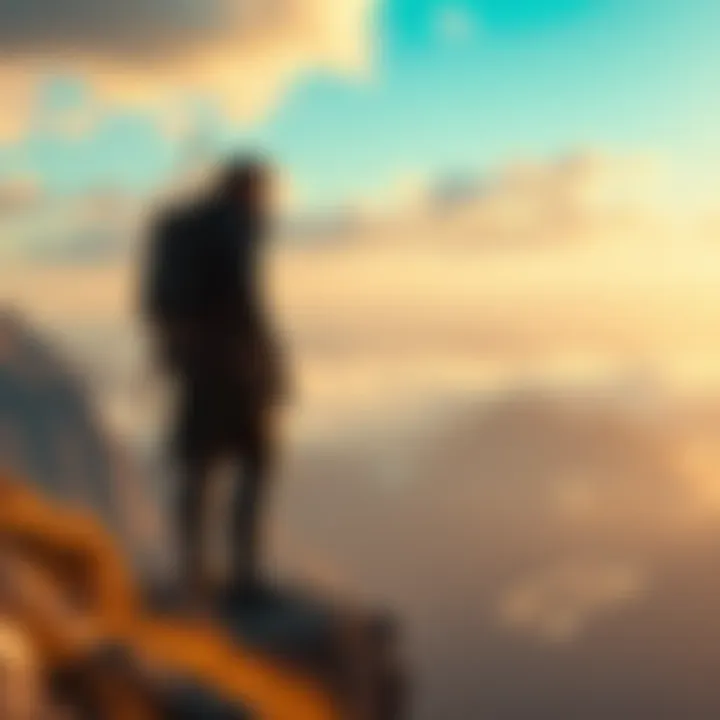 Sam stands on a cliff looking over a vast landscape, symbolizing his journey in Death Stranding 2
