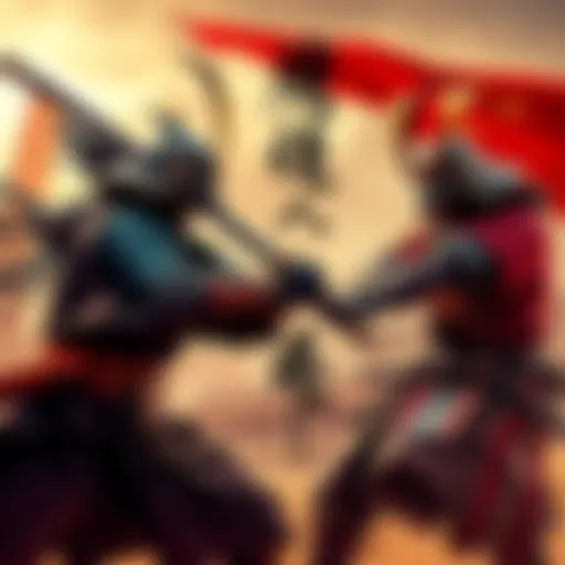 Two samurai warriors clashing swords during a historical battle scene inspired by the Boshin War and Satsuma Rebellion.