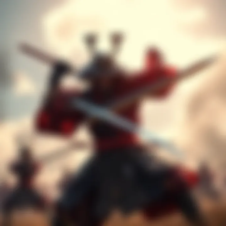 A samurai using a large sword against an enemy, showcasing the heavy attack move in Ghost of Tsushima.