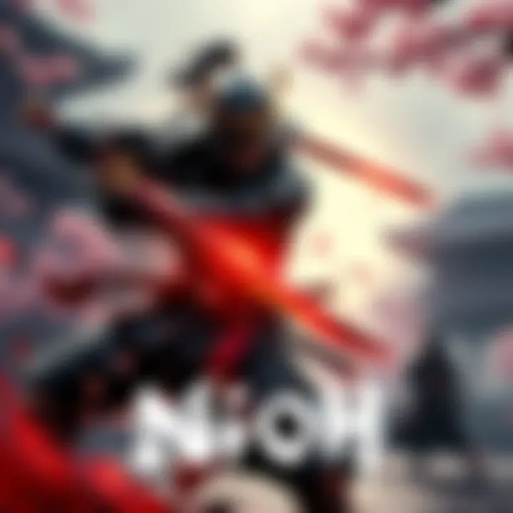 A fierce Samurai character wielding a katana, showcasing a powerful stance alongside a stealthy Ninja character with shurikens in hand, both set against a dramatic background of cherry blossoms and ancient Japanese architecture.