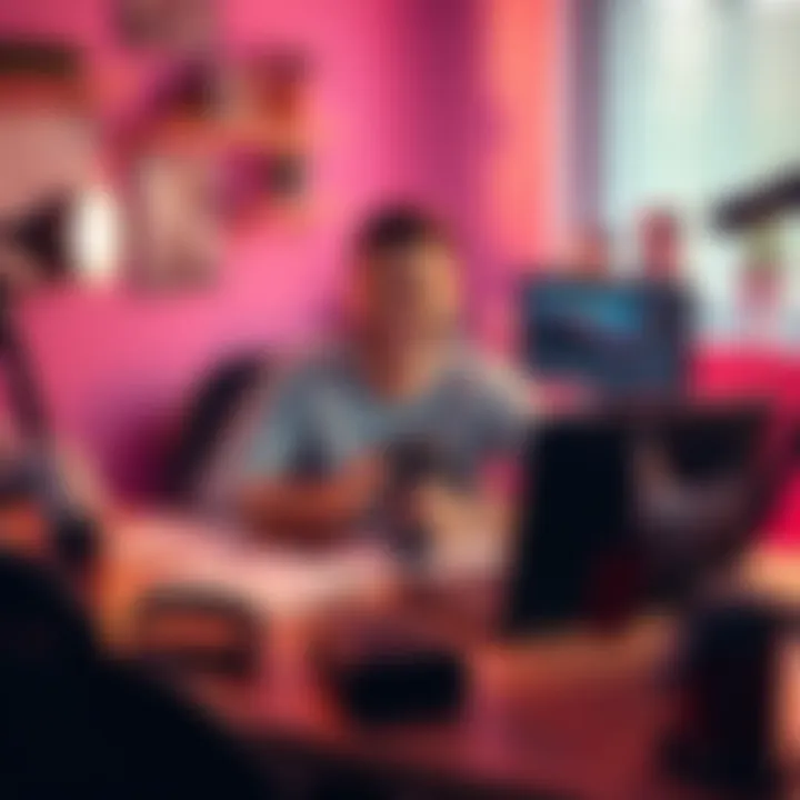 Sanek smiling at his desk with a camera and laptop, surrounded by notes and creative materials.