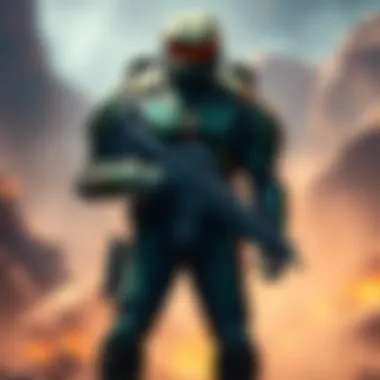 Sangheili Ranger in action A Sangheili Ranger character in a detailed armor, standing in a battle-ready pose with a weapon, showcasing its unique design and features.