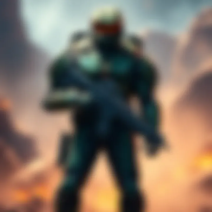 Sangheili Ranger in action A Sangheili Ranger character in a detailed armor, standing in a battle-ready pose with a weapon, showcasing its unique design and features.