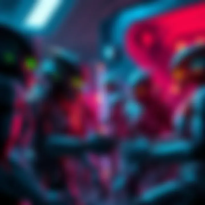 Sangheili discussing robots A group of Sangheili warriors engaged in a conversation about robots and AI technology.