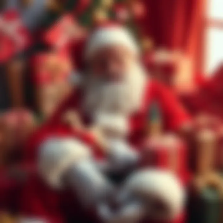 Santa Claus surrounded by various unique Christmas gifts and presents