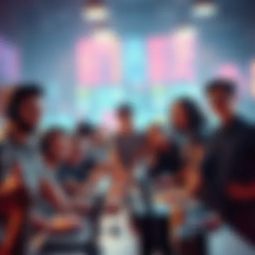 A diverse group of game developers from Santa Monica Studio working together on a project, showcasing teamwork and creativity.