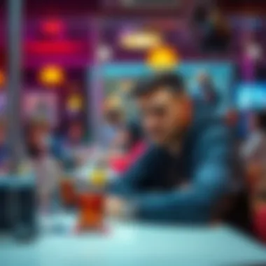 Streamer Santipulgaz looking shy at a restaurant table with viewers chatting in the background about ordering drinks