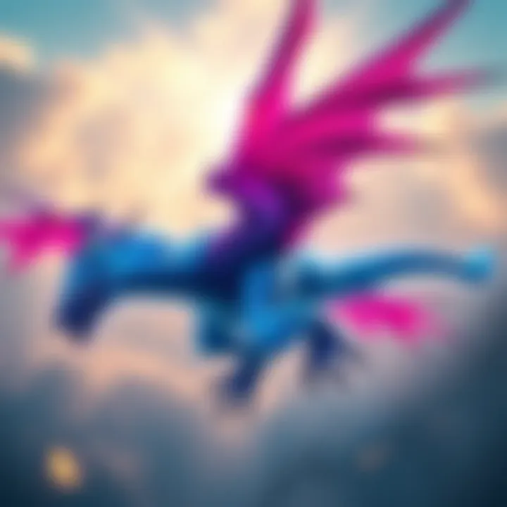 The Sapphire Rathalos soaring through the sky with bright blue scales and fierce eyes, preparing to unleash its powerful attack.