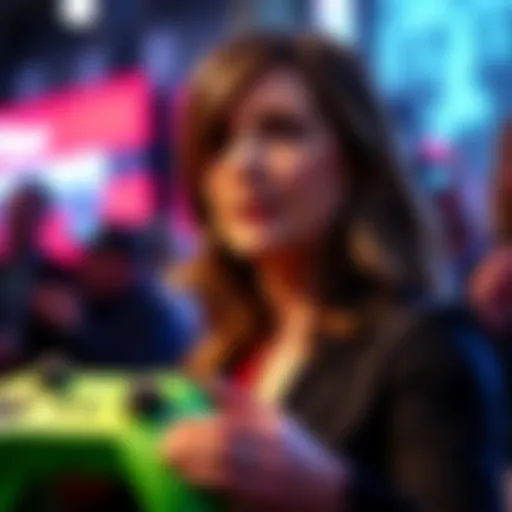 Xbox President Sarah Bond talking about new handheld gaming devices and future plans at an event