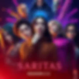 A group of diverse characters from Saritas Season 2, with one character portrayed as calm and normal amidst the chaos.