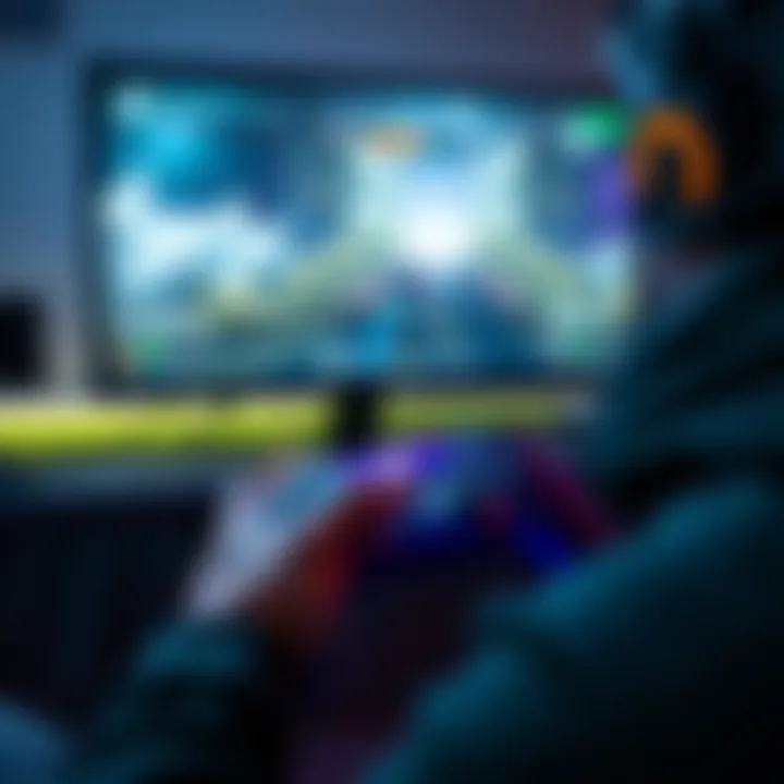 A player customizing the Saros controller settings on a gaming console while focused on a screen showing Returnal gameplay.