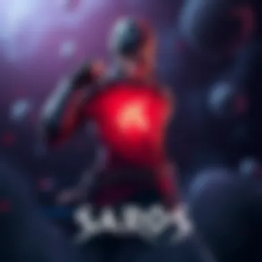 Cover art for Saros showing the main character in an action pose, with a dark and mysterious background.