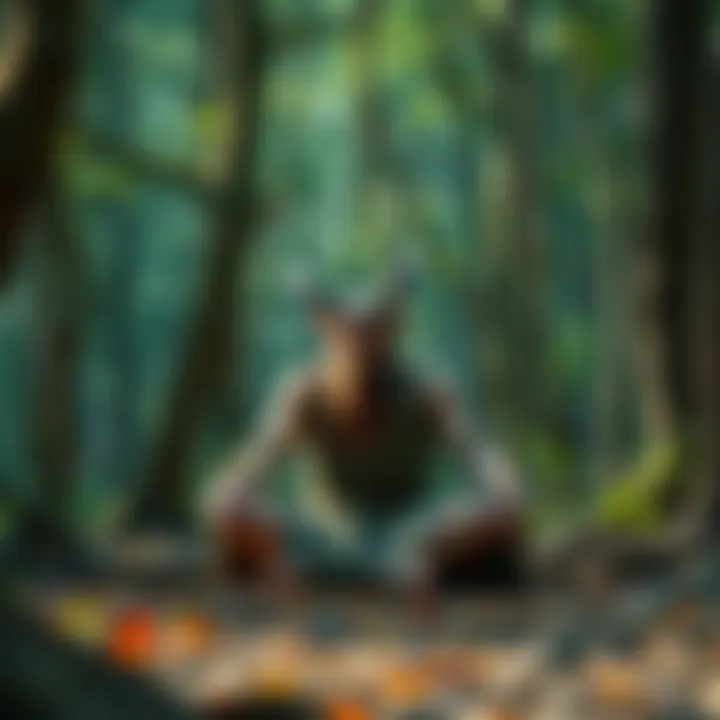A satyr monk character meditating in a forest, surrounded by nature, looking for a god to follow.