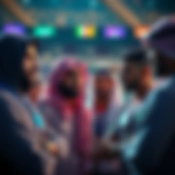 Group of Saudi athletes discussing unpaid salaries with worried expressions