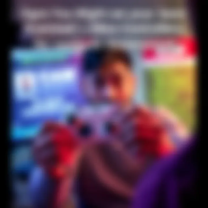 A person looking worried while holding a suspicious Xbox controller and looking at a computer screen with scam alerts.