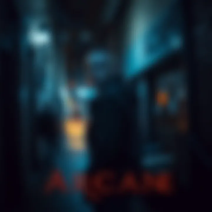 Scar from Arcane Scar stands in a dark alley, showing his serious expression while looking ahead, hinting at his complex character and motivations.