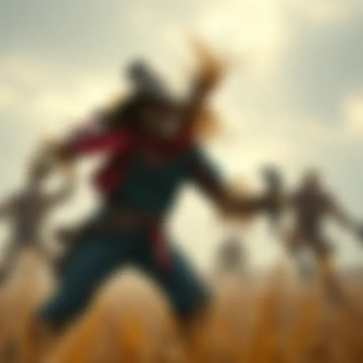 The Scarecrow engages in an intense fight, showcasing dynamic moves and dramatic action.