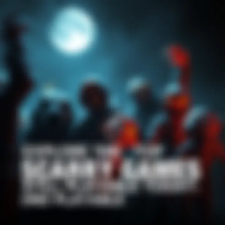 Various spooky game characters in a dark setting, creating a thrilling atmosphere