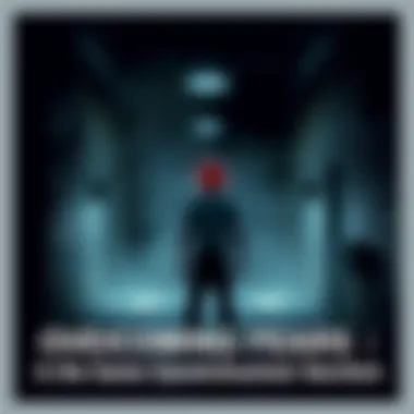 Player in scary game environment A player character stands in a dark, eerie prison area, looking anxious with shadows lurking around