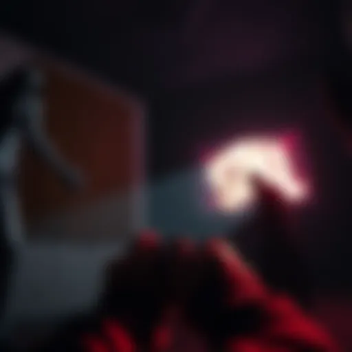 Scary Horror Game Scene A dark, eerie room with a flickering light and shadowy figures lurking in the corners. A player grips a controller, looking tense while facing the screen.