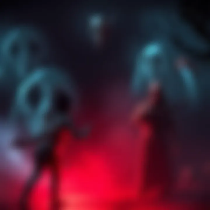 Scary Horror Game Scene A dark and eerie game scene featuring ghostly figures and creepy shadows, perfect for a horror game cover.