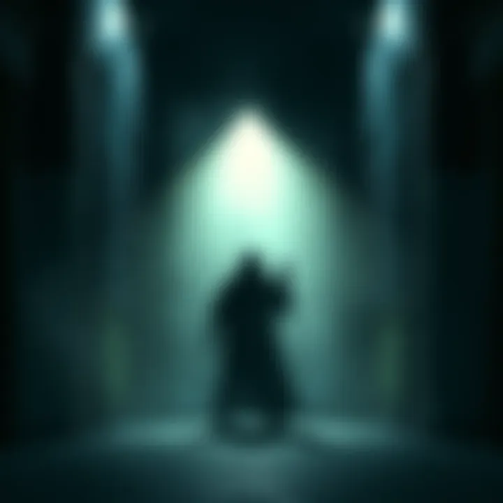 A dark and eerie game scene A screenshot of a spooky moment in the scariest PS2 game, featuring a shadowy character in a dimly lit environment, evoking fear and suspense.