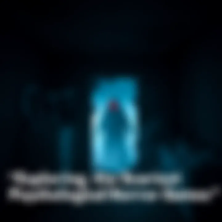 A dark room with eerie shadows, featuring a broken mirror and a ghostly figure in the background, creating a chilling atmosphere.