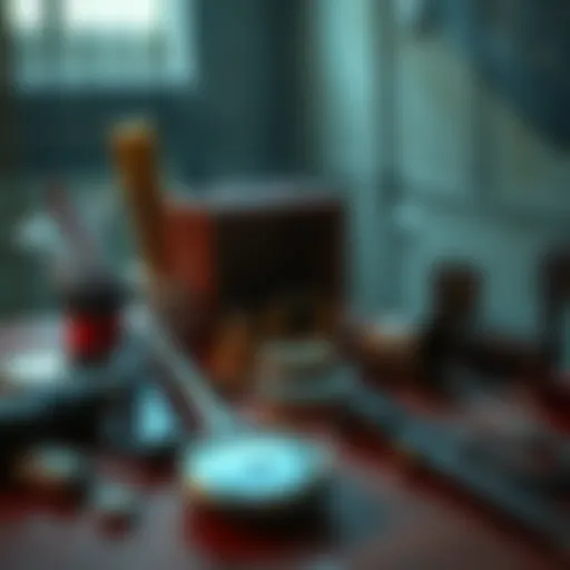 A collection of unidentified scavenged items laid out on a table, inviting people to guess their purposes.