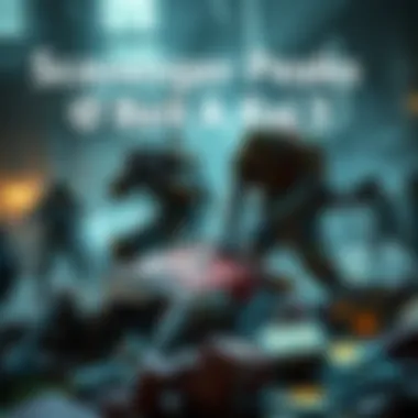 A group of scavengers hastily stripping loot from a raid carcass while frustrated players watch in the background.