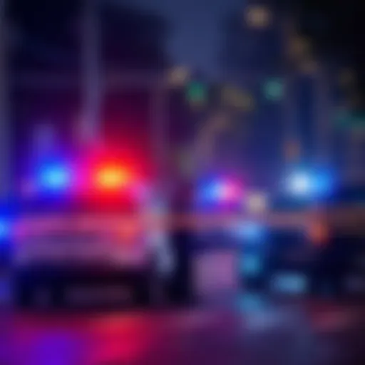 A police cordon at the site of a shooting, with emergency vehicles and officers present, highlighting the aftermath of gun violence.