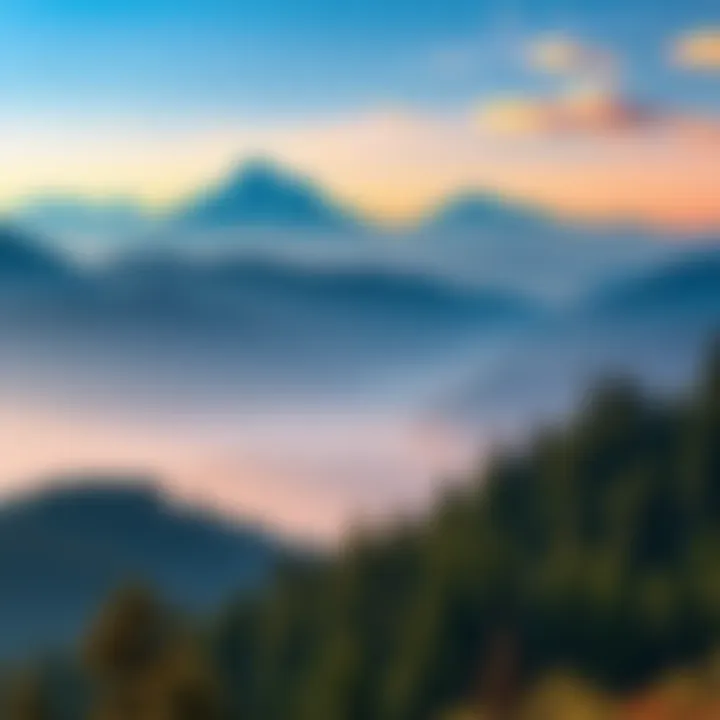 A serene outdoor scene featuring mountains and forests, reflecting a calm atmosphere reminiscent of narrative-driven games