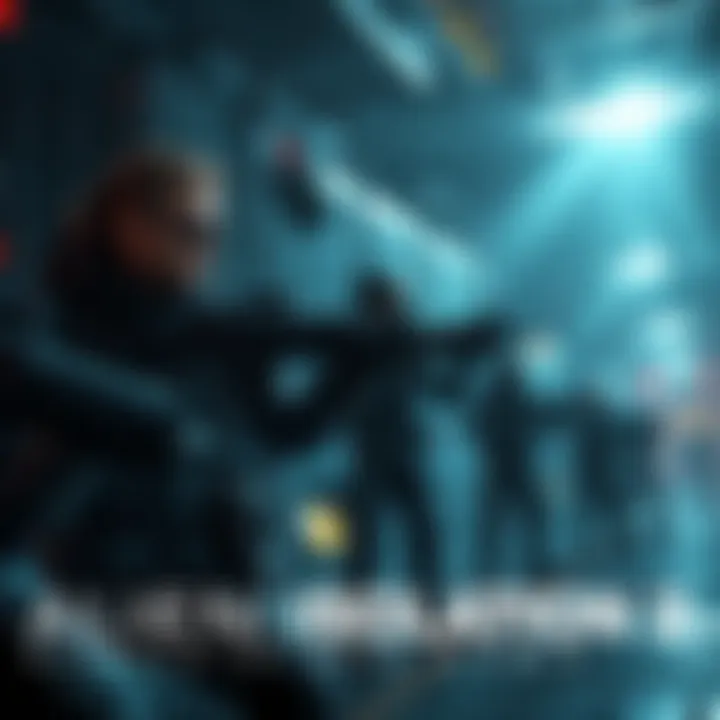 A group of characters in a dark space environment holding pulse rifles, preparing for an alien threat, with automated turrets in the background