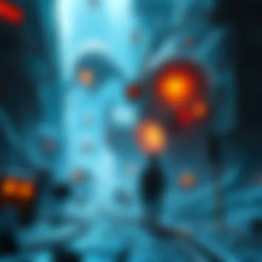 A character investigates an abandoned sci-fi environment filled with monsters and robots.