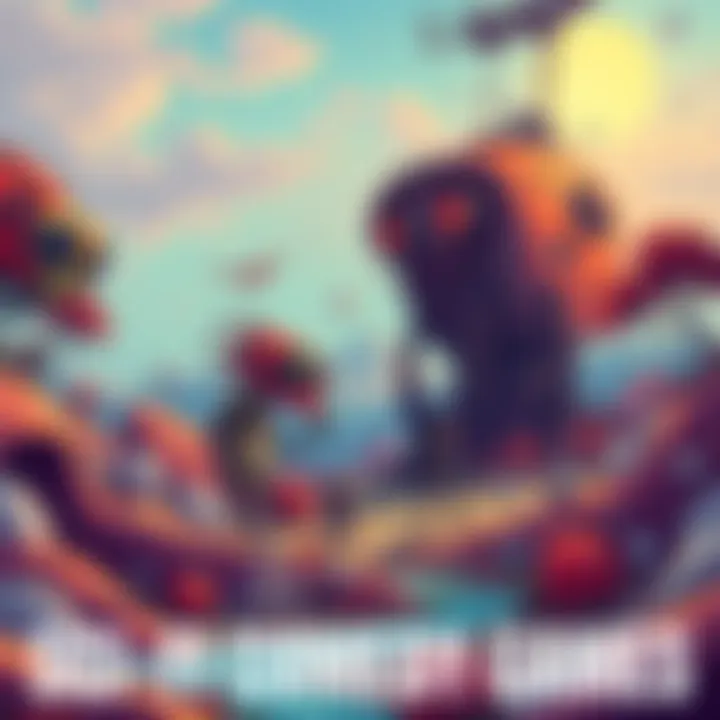 Sci-Fi Comedy Game Scene A colorful illustration of a futuristic landscape with funny alien characters, robots, and humorous elements, showcasing the fun side of sci-fi comedy games.