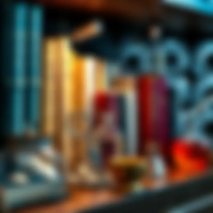 Personal Science Collection Close-up of a diverse science collection including books, magnifying glass, and various specimens on a shelf.