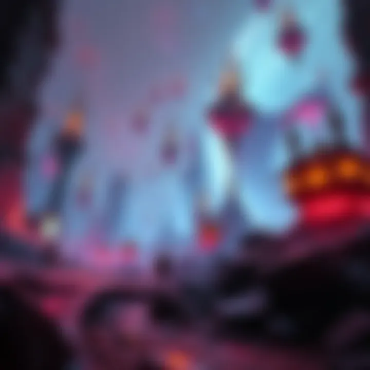 Science Fiction Game Scene A surreal landscape featuring nonhuman characters exploring a dense environment filled with strange structures and glowing elements, ideal for note-taking fans.