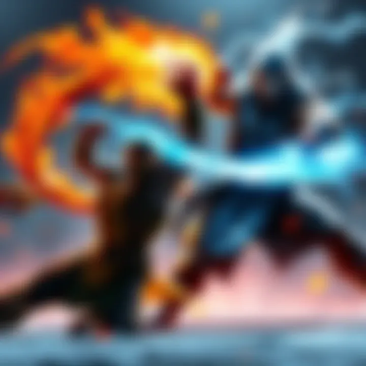 Scorpion and Sub-Zero face off in a fiery duel, showcasing their unique powers and fierce rivalry in Mortal Kombat 3.