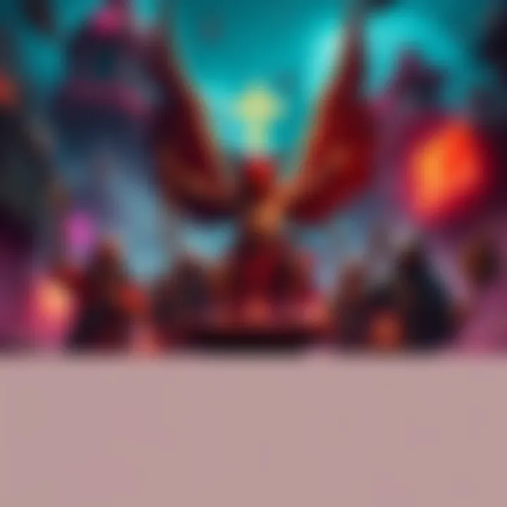 A group of Scrapists worshipping Scrappy, surrounded by scrap materials and symbols of balance, preparing for a mission against fallen angels.