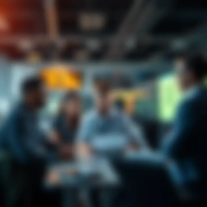 A team of professionals discussing issues related to a script malfunction affecting their workflow in an office setting