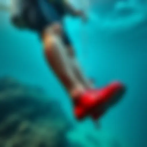 Scuba Diver with Bleeding Legs A scuba diver showing bleeding from his legs while dripping water from his upper body, set against an underwater backdrop.
