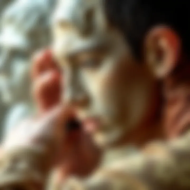 An artist carefully shaping a clay sculpture of a face, focusing on facial features.