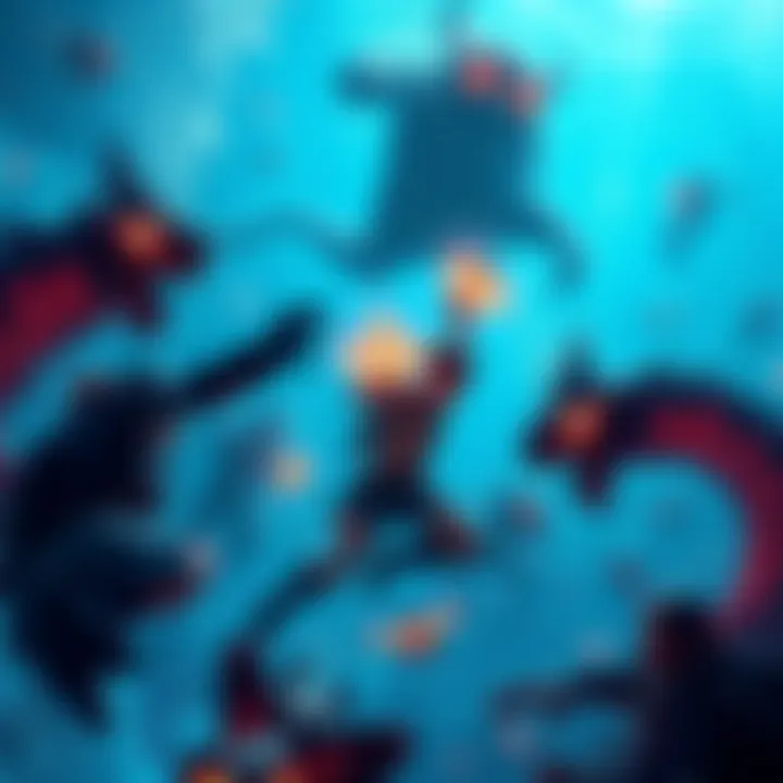 A vibrant underwater scene showing characters battling against creatures in Sea of Remnants, with stunning graphics and action gameplay.