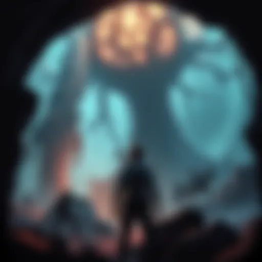 Sean stands in a cave, ready to fight the Soldier of Godrick, with the Tree Sentinel looming nearby.