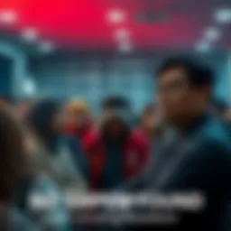 A group of people looking discouraged while searching for an emblem in a community meeting.