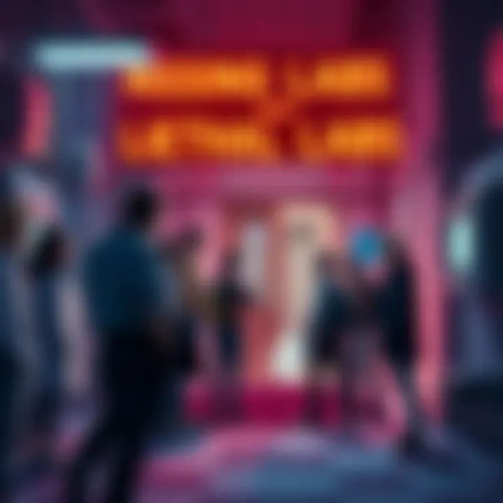 Search for Missing Boss at Lethal Labs People gather around a lab building discussing where the missing boss might be, some looking at a map, others pointing underground.