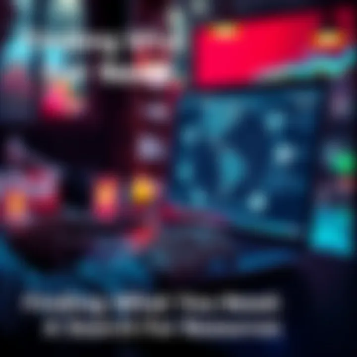 A person using a laptop to search online for valuable resources with various tools visible on the screen