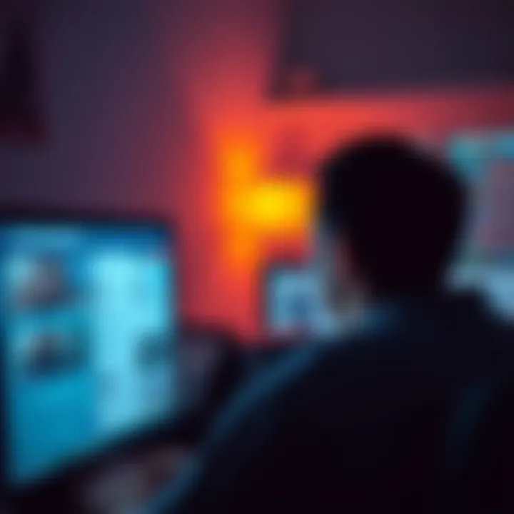 Searching for Online Community A person looking at a computer screen with various forum pages open, focused on finding a specific group